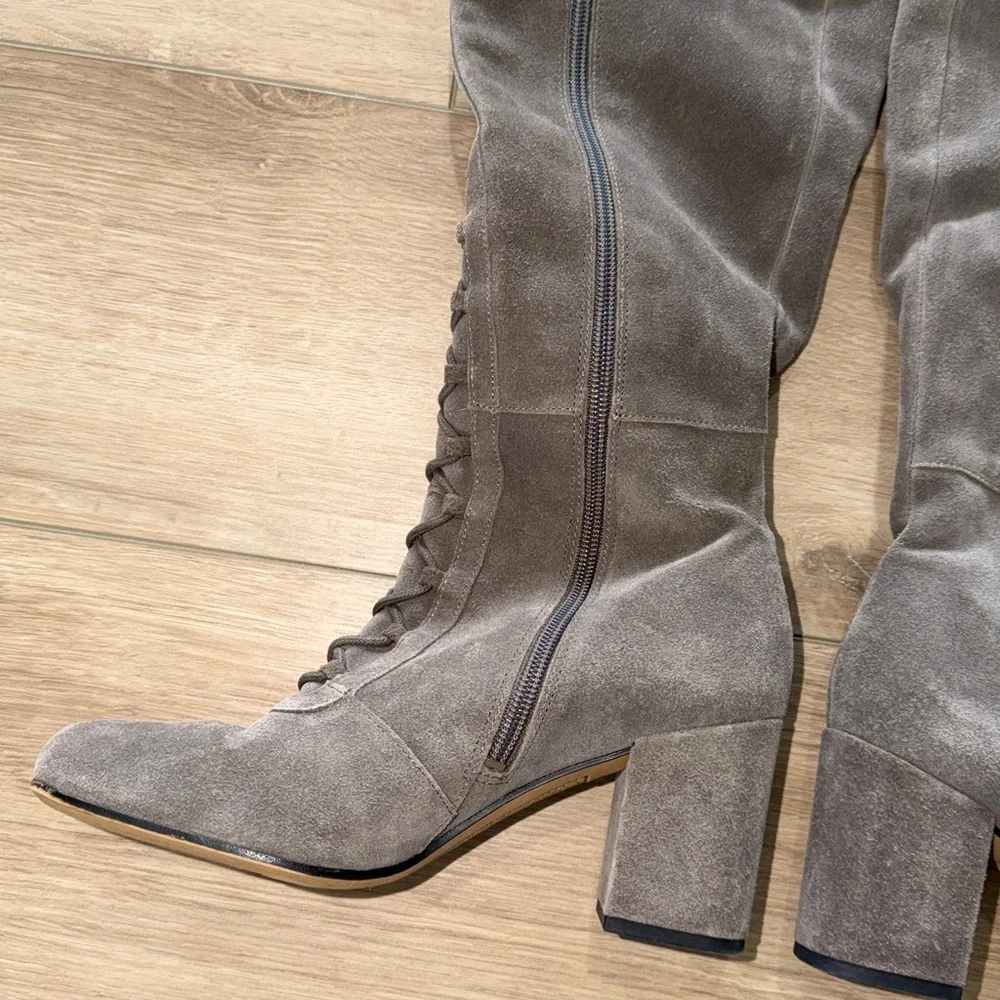 Franco Sarto PANYA grey suede lace-up over-the-knee boots with a block heel 7M